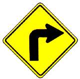 Thai sharp right curve warning sign