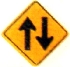Two way traffic warning sign