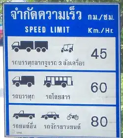 Maximum Speed limits in Thailand in a non rural area